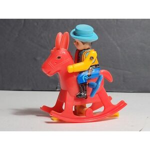 Vintage 1980 Prestige Cowboy on Rocking Horse Windup Toy Hong Kong Missing Lasso